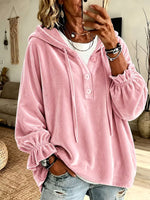 Casual Loose-fit Hooded Button-up Sweatshirt