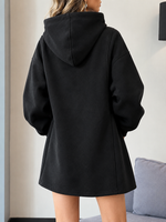 Stylish And Casual Long Hooded Sweatshirt With Adjustable Waist Buckle