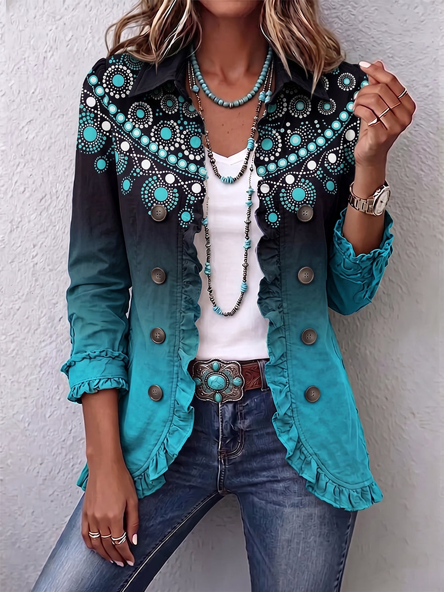 Vibrant Boho Geometric Ruffled Jacket