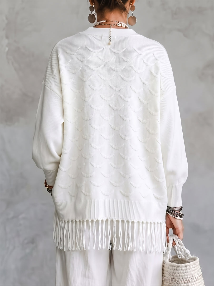 Cozy Fringed Shinny Beaded V-Neck Cardigan