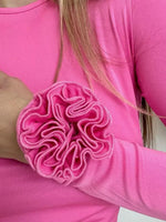 Slim-fit Stretch Knit Top Featuring 3d Floral Embellishments On The Cuffs