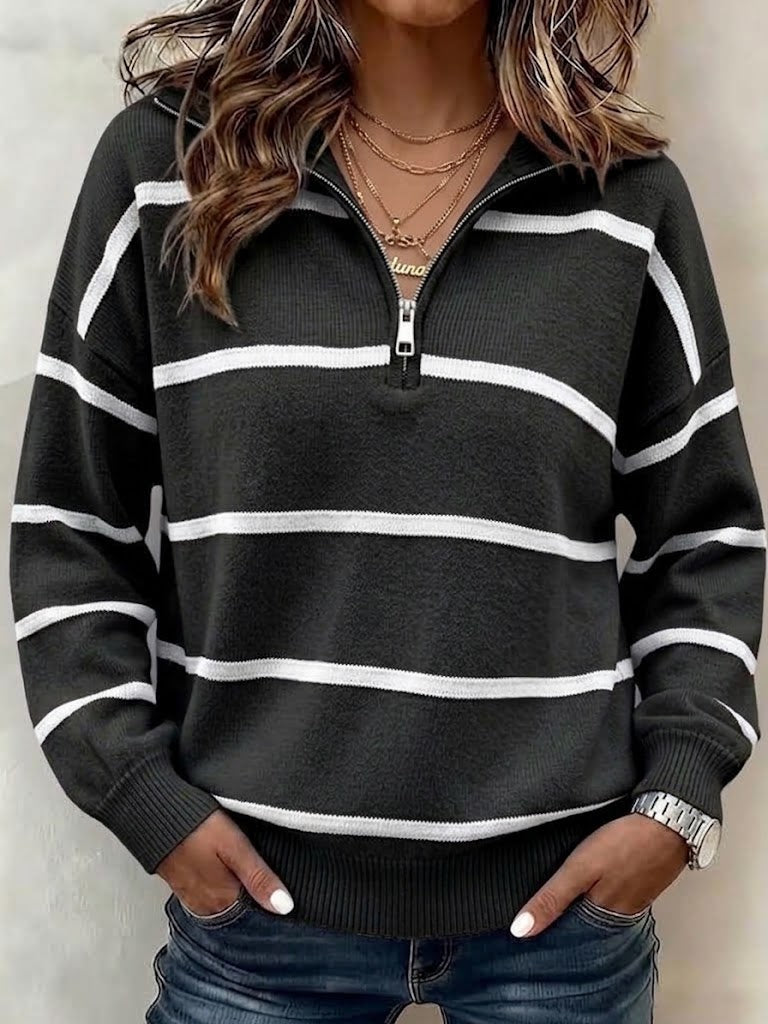 Loose-fit Striped Zip-up Sweater