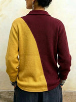 Color-block Knit Cardigan With Leather-buckle Detail And A Fold-over Collar