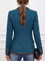 Women's Collared Long-sleeved Casual Loose Color-blocked Herringbone Coat