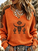 Western Desert Skull Jacquard Knit Pullover