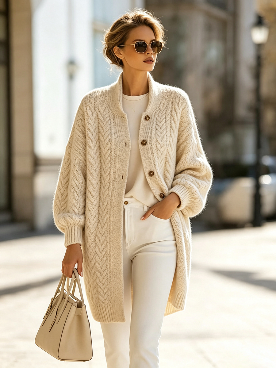 Chic Cozy Oversized Cable-knit Wool Blend Cardigan