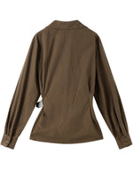 Chic Casual Lace-up Ruched Wrap-style Cotton Shirt