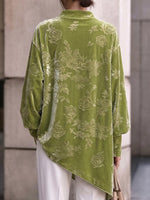 Olive Green Floral Embossed Velvet Tunic with Mandarin Collar and Frog Closures