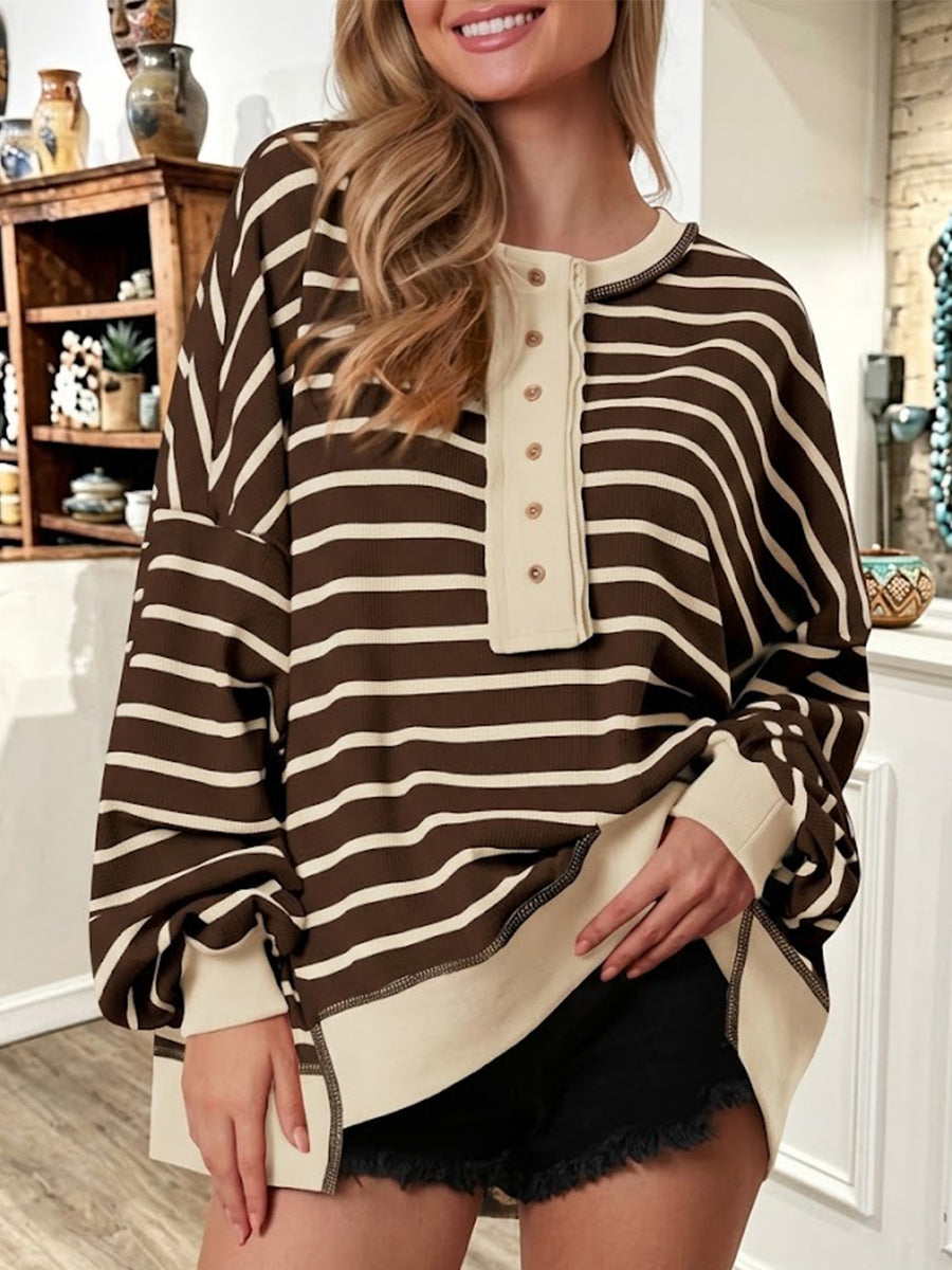 Color-block Loose Casual Long-sleeve Striped Button-up Sweatercolor-block Loose Casual Long-sleeve Striped Button-up Sweatercolor-block Loose Casual Long-sleeve Striped Button-up Sweater
