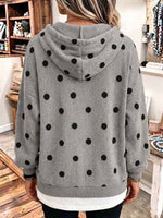 Women's Long-sleeve Casual Loose Polka-dot Print Hooded Top With Collar