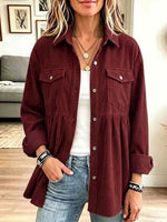 Women's Solid Color Collared Long-sleeved Casual Loose Corduroy Shirt