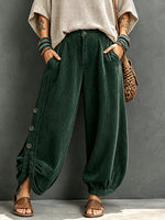 Casual Corduroy Harem Pants With Button Detail
