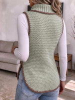 Women's Sleeveless Turtleneck Knit Vest With Asymmetrical Hem