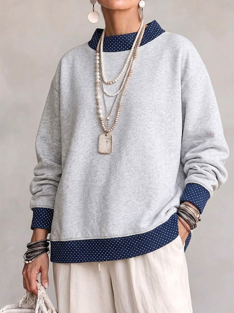 Loose-fit Long-sleeve Sweatshirt With A Crew Neck And Contrasting Polka-dot Pattern