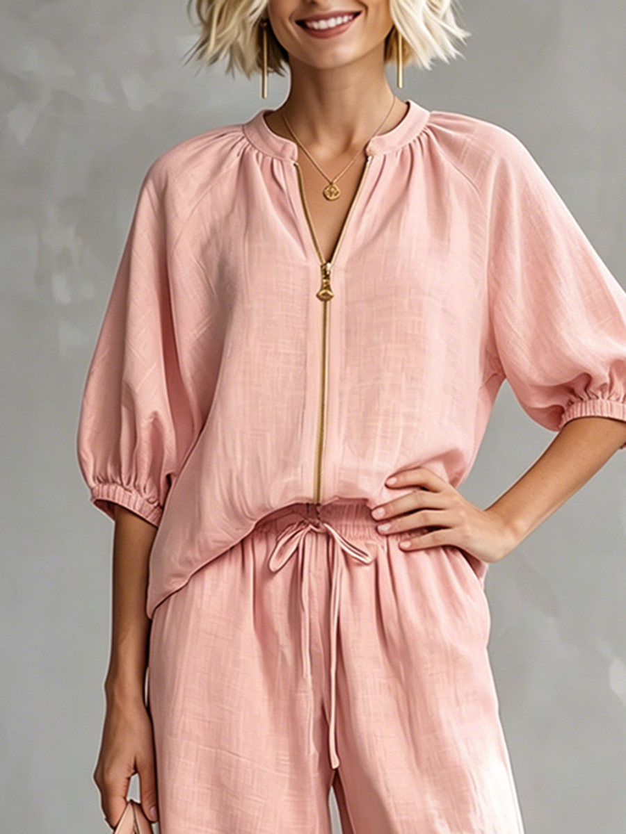 Stylish Cozy Shirt And Wide-leg Pants Linen Cotton Two-piece Set