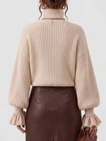 Women's Solid Color High Neck Long Sleeve Casual Loose Knitted Pullover