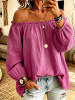 Women's Solid Color Off-shoulder Long-sleeved Casual Loose Cotton And Linen Top