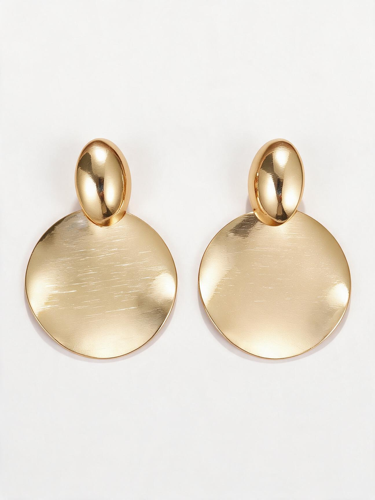 Sculptural Brushed Gold Disc Statement Earrings