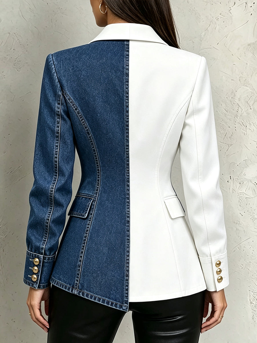 Chic Color-block Denim Blazer