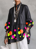 Artistic Neon Polka-Dot Linen Peplum Tunic