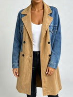 Relaxed-fit Mid-length Denim Trench Coat With Faux Suede Paneling