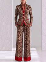 Women's Leopard Print High-waisted Casual Loose Color-blocked Wide-leg Pants